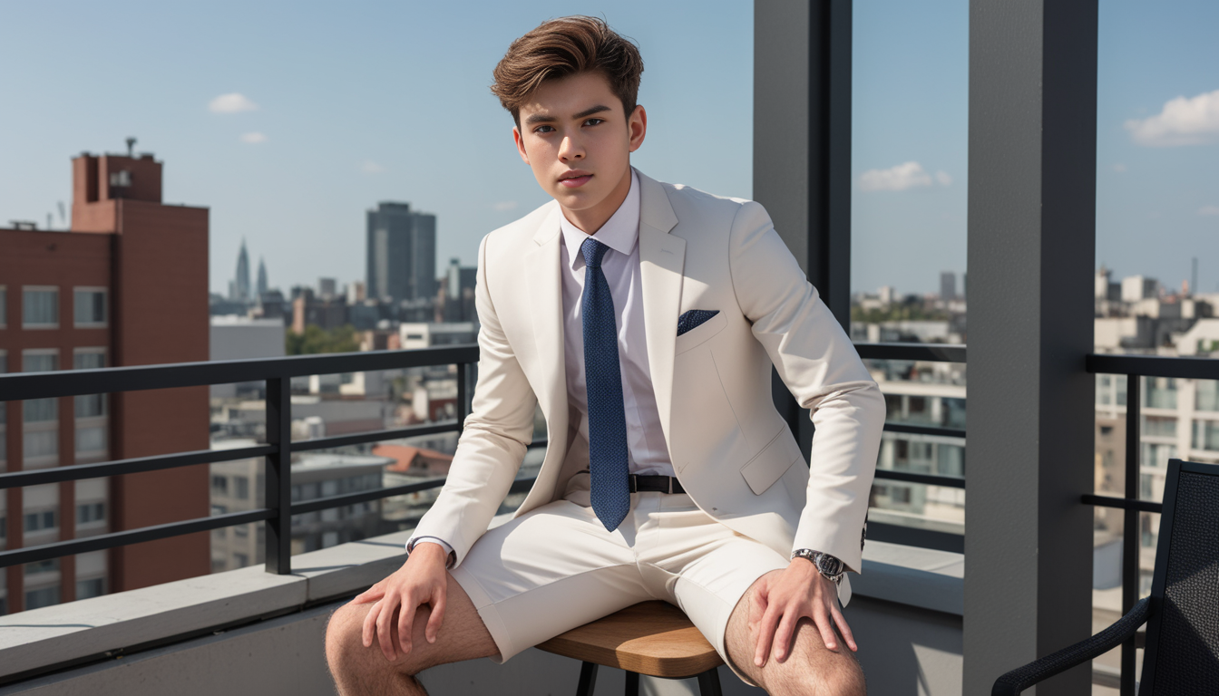 Young Man In Suit Sits On Roof Deck